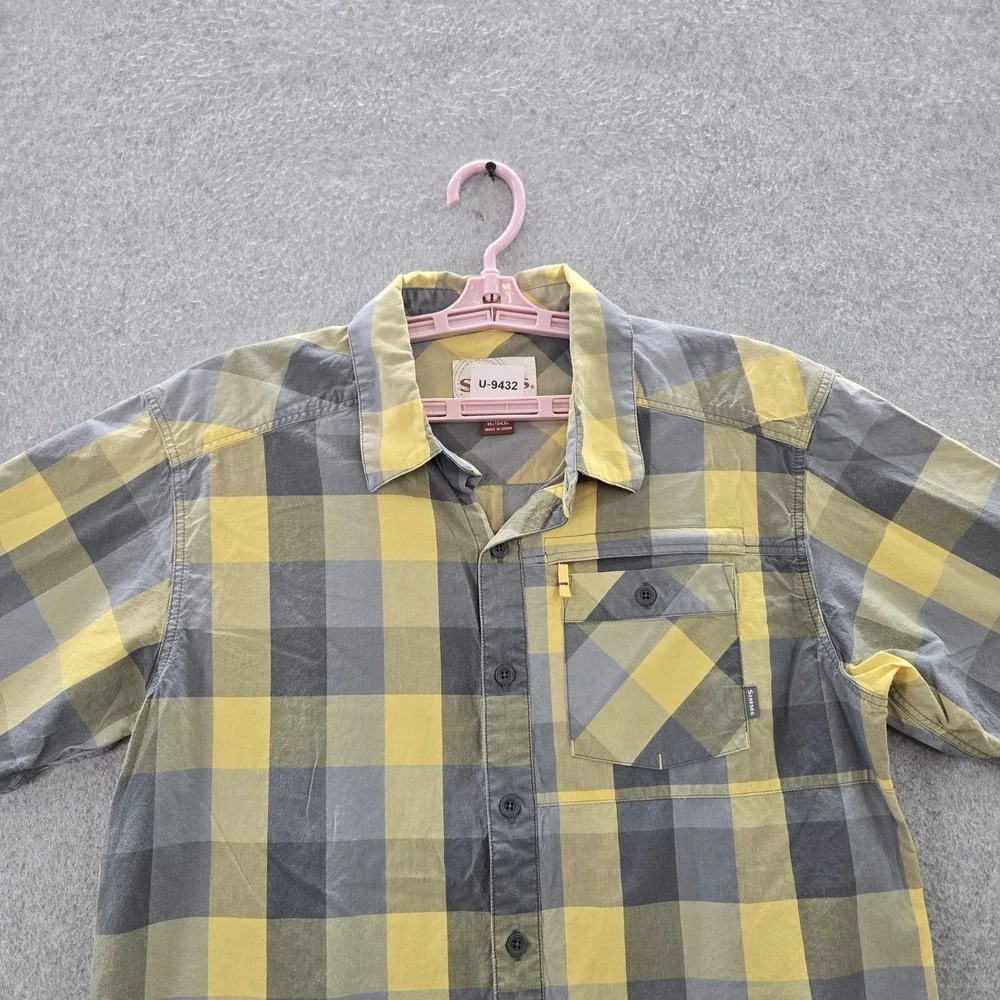 Simms Men Button Up Shirt M Yellow Plaid Outdoor‎ Casual Gorpcore Short